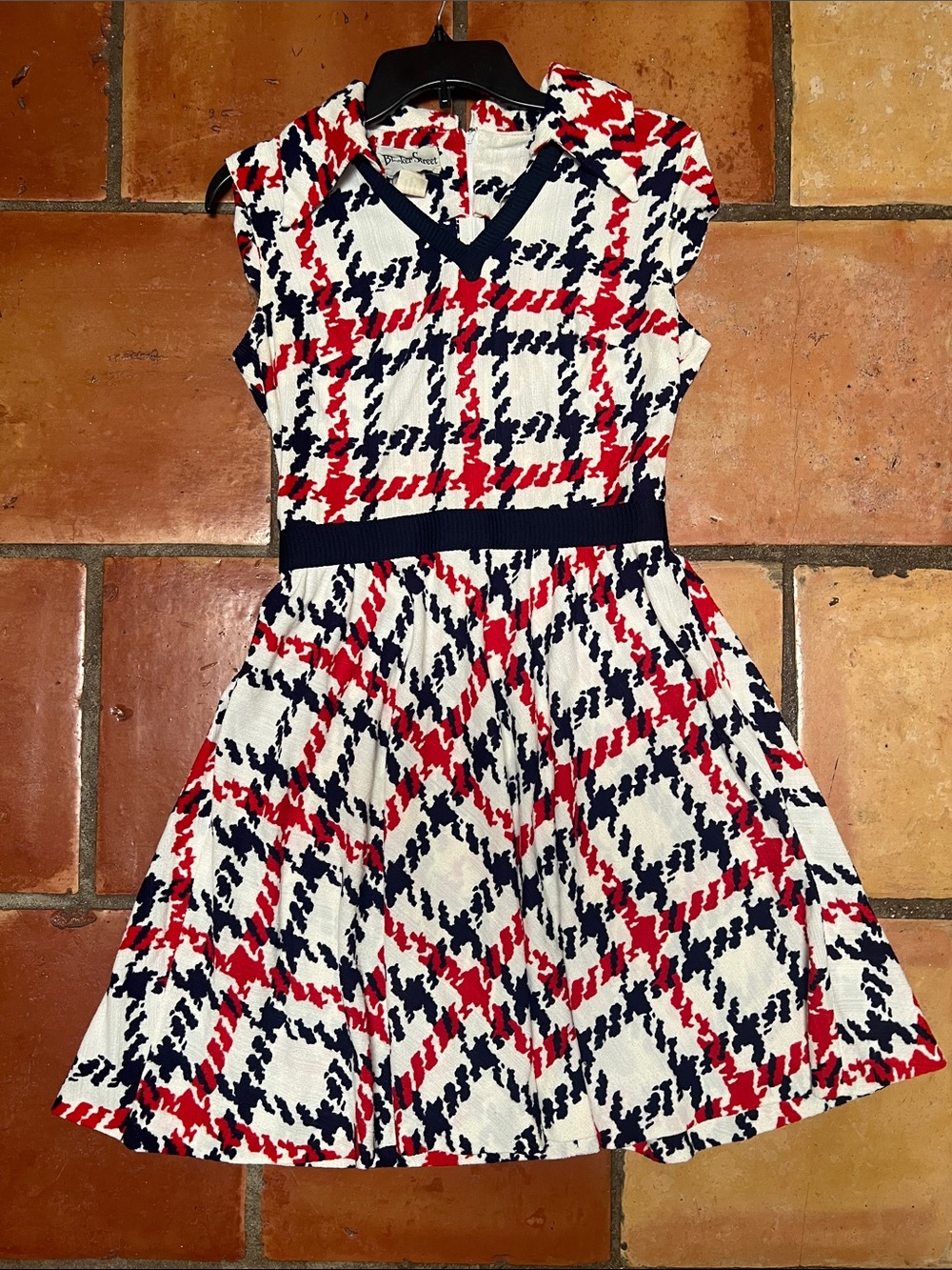 Vintage Bleeker Street Red, Navy & White Plaid Fit-and-Flare Dress
